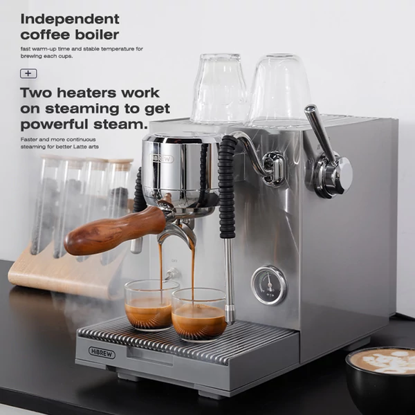 HiBREW H21 eszpresszógép, tripla bojler, dupla szivattyú, PID, 9 bar, 58 mm kar, egyidejű főzés és gőzölés, 1,8 l