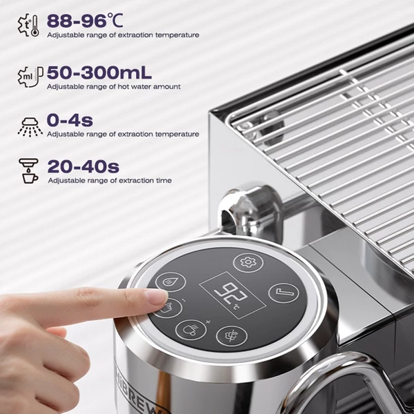HiBREW H21 eszpresszógép, tripla bojler, dupla szivattyú, PID, 9 bar, 58 mm kar, egyidejű főzés és gőzölés, 1,8 l