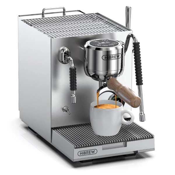 HiBREW H21 eszpresszógép, tripla bojler, dupla szivattyú, PID, 9 bar, 58 mm kar, egyidejű főzés és gőzölés, 1,8 l