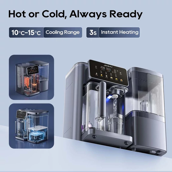JIMMY R9 Pro pultos okos RO víztisztító, 7 fokozatú szűrés, UV sterilizálás, 5,5 l tartály, azonnali hideg-meleg