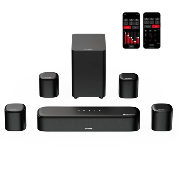 Ultimea Aura A60 7.1 soundbar smart app és hangvezérléssel, BassMX, 350W, HDMI eARC, 4 térhangszóró okostévéhez