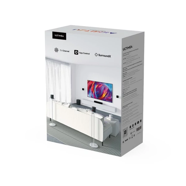 Ultimea Aura A60 7.1 soundbar smart app és hangvezérléssel, BassMX, 350W, HDMI eARC, 4 térhangszóró okostévéhez