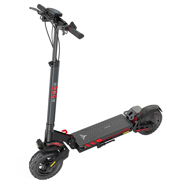 ENGWE Y400 elektromos roller 500W, 48V 13,5Ah, 10” kerék, 45 km/h, 50 km hatótáv, tárcsafék, dupla rugózás -  Fekete-piros