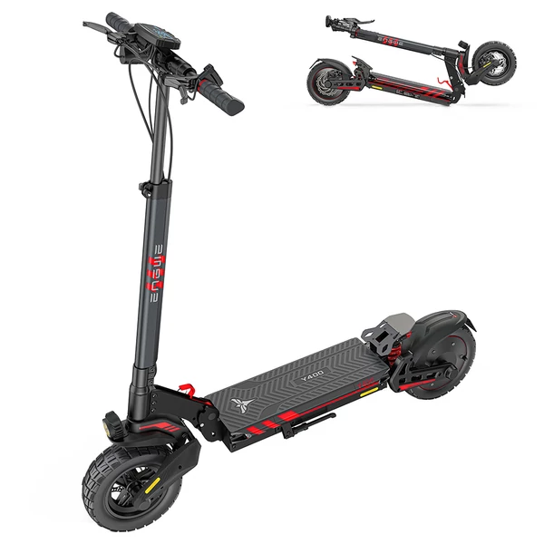 ENGWE Y400 elektromos roller 500W, 48V 13,5Ah, 10” kerék, 45 km/h, 50 km hatótáv, tárcsafék, dupla rugózás -  Fekete-piros