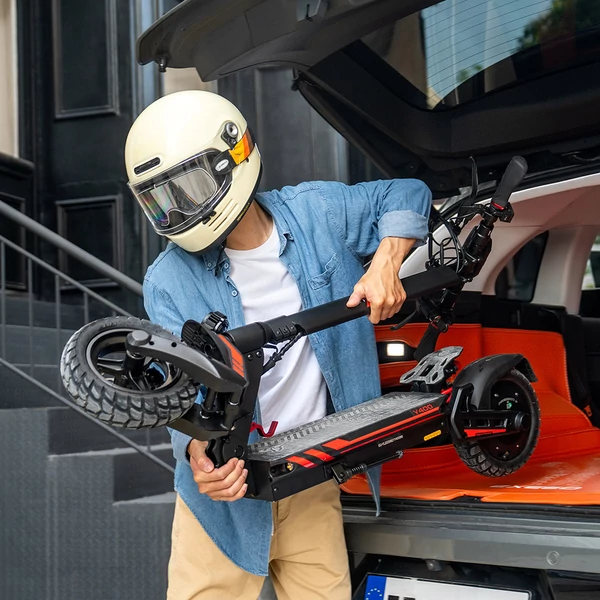 ENGWE Y400 elektromos roller 500W, 48V 13,5Ah, 10” kerék, 45 km/h, 50 km hatótáv, tárcsafék, dupla rugózás -  Fekete-piros