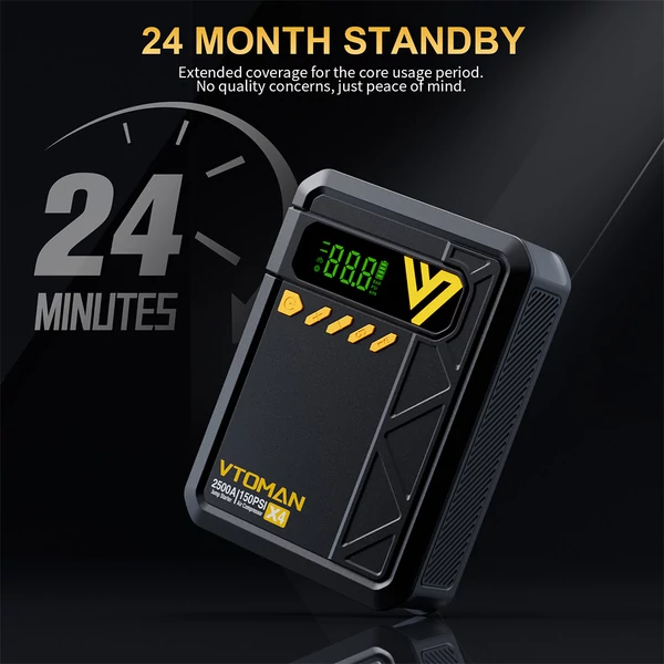 VTOMAN X4 2500A 12V autós bikázó (indító) 150 PSI kompresszorral, 10000 mAh power bankkal, LED lámpával – benzines 8,5 l / dízel 6 l