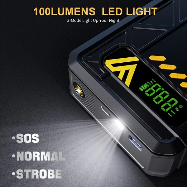 VTOMAN X4 2500A 12V autós bikázó (indító) 150 PSI kompresszorral, 10000 mAh power bankkal, LED lámpával – benzines 8,5 l / dízel 6 l