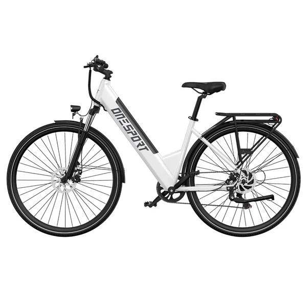 ONESPORT OT12 elektromos kerékpár, 250W motor, 36V 13Ah akku, 27,5” gumik, 25 km/h, 65 km hatótáv, Shimano 7 fokozat - Fehér