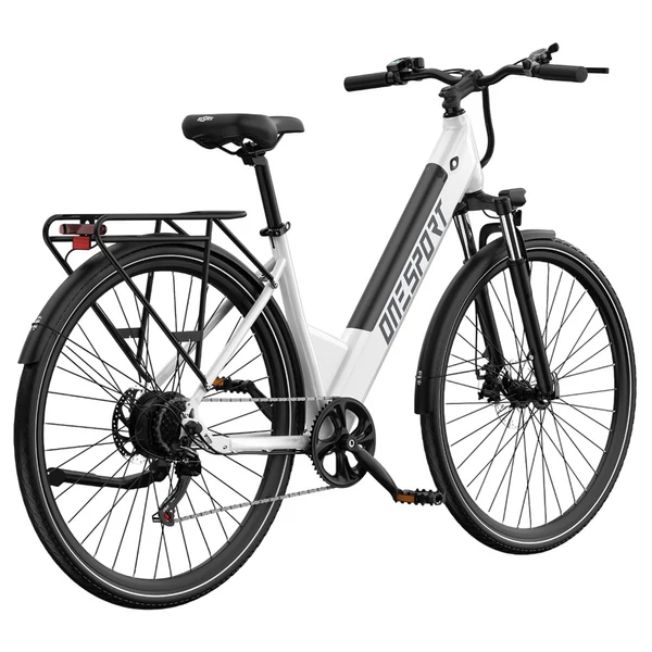 ONESPORT OT12 elektromos kerékpár, 250W motor, 36V 13Ah akku, 27,5” gumik, 25 km/h, 65 km hatótáv, Shimano 7 fokozat - Fehér