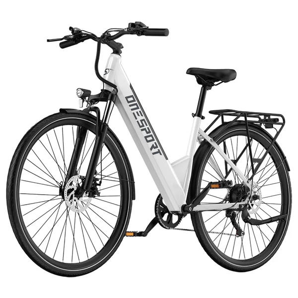 ONESPORT OT12 elektromos kerékpár, 250W motor, 36V 13Ah akku, 27,5” gumik, 25 km/h, 65 km hatótáv, Shimano 7 fokozat - Fehér