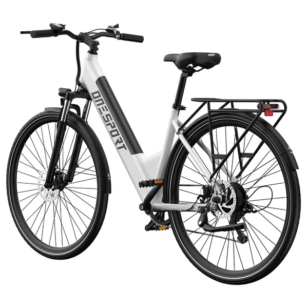 ONESPORT OT12 elektromos kerékpár, 250W motor, 36V 13Ah akku, 27,5” gumik, 25 km/h, 65 km hatótáv, Shimano 7 fokozat - Fehér