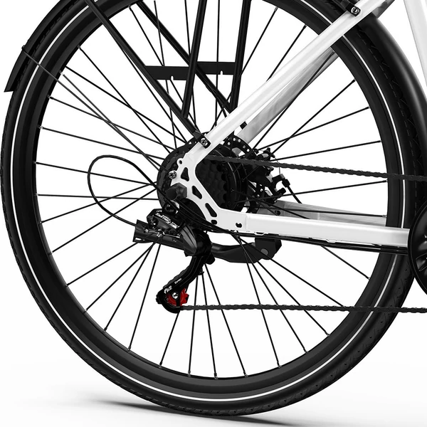 ONESPORT OT12 elektromos kerékpár, 250W motor, 36V 13Ah akku, 27,5” gumik, 25 km/h, 65 km hatótáv, Shimano 7 fokozat - Fehér