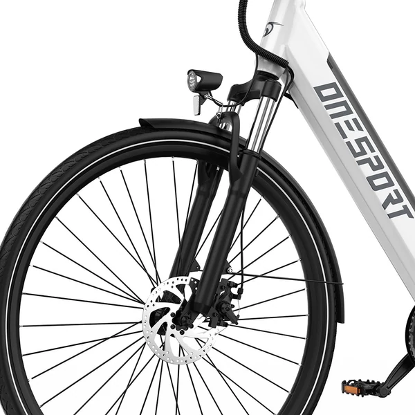 ONESPORT OT12 elektromos kerékpár, 250W motor, 36V 13Ah akku, 27,5” gumik, 25 km/h, 65 km hatótáv, Shimano 7 fokozat - Fehér