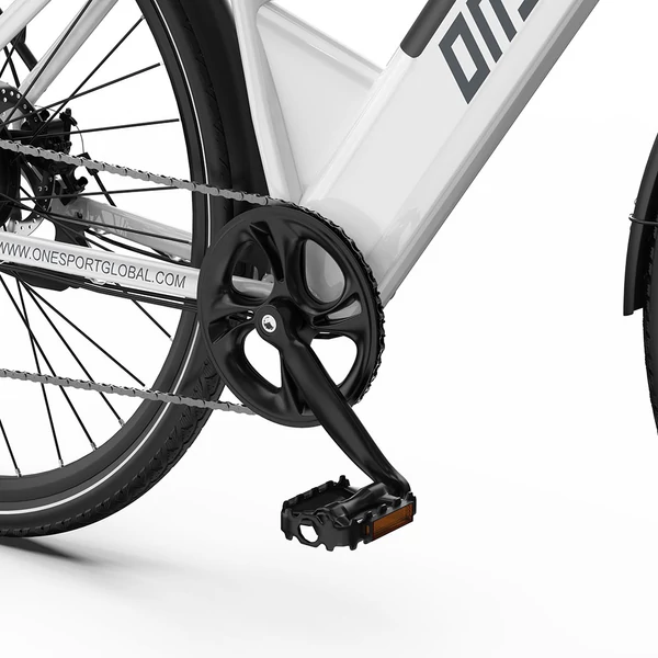 ONESPORT OT12 elektromos kerékpár, 250W motor, 36V 13Ah akku, 27,5” gumik, 25 km/h, 65 km hatótáv, Shimano 7 fokozat - Fehér