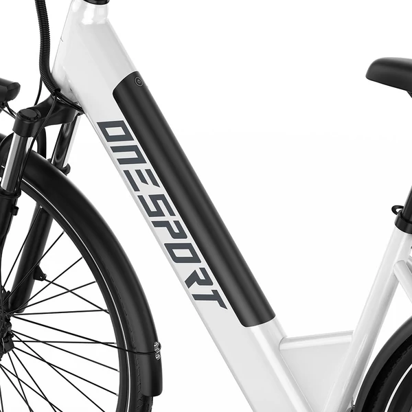 ONESPORT OT12 elektromos kerékpár, 250W motor, 36V 13Ah akku, 27,5” gumik, 25 km/h, 65 km hatótáv, Shimano 7 fokozat - Fehér