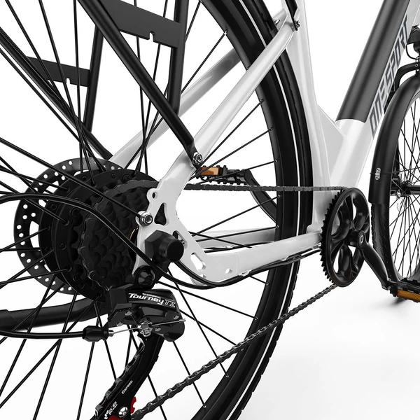 ONESPORT OT12 elektromos kerékpár, 250W motor, 36V 13Ah akku, 27,5” gumik, 25 km/h, 65 km hatótáv, Shimano 7 fokozat - Fehér