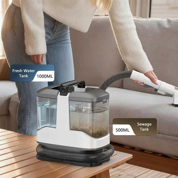 MAMNV C3 hordozható kárpittisztító, 13000 Pa szívóerő, 500 W kefés motor, 1,5 m cső, 1000/500 ml tartály, kanapéra/autóba