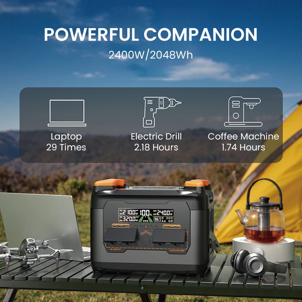 NECESPOW S2400 hordozható erőmű 2400W, 2048Wh LiFePO4 akkumulátor, 13 port, gyors töltés, UPS, app, otthon/RV/kültér