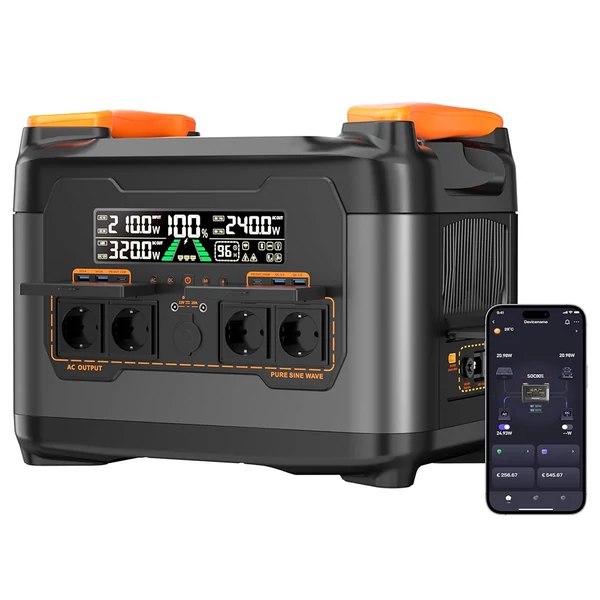 NECESPOW S2400 hordozható erőmű 2400W, 2048Wh LiFePO4 akkumulátor, 13 port, gyors töltés, UPS, app, otthon/RV/kültér