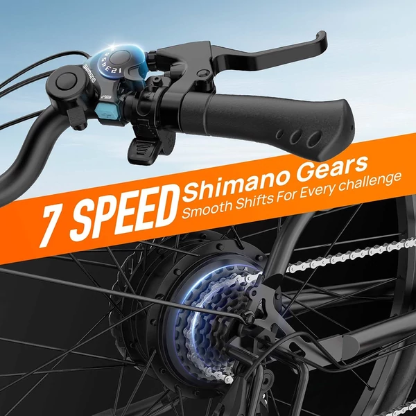 URLIFE E26 elektromos kerékpár 250W, 36V 13Ah, 26” kerék, 25 km/h, akár 80 km hatótáv, tárcsafék, teleszkóp, Shimano 7 – Fekete