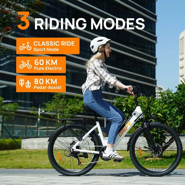 URLIFE E26 elektromos kerékpár 250W, 36V 13Ah, 26” kerék, 25 km/h, akár 80 km hatótáv, tárcsafék, teleszkóp, Shimano 7 – Fekete