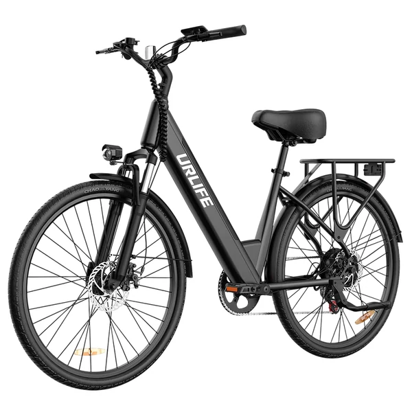 URLIFE E26 elektromos kerékpár 250W, 36V 13Ah, 26” kerék, 25 km/h, akár 80 km hatótáv, tárcsafék, teleszkóp, Shimano 7 – Fekete