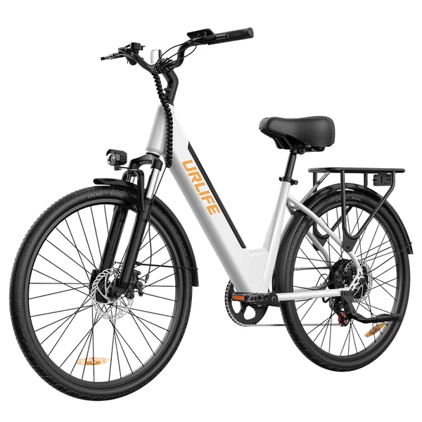 URLIFE E26 elektromos kerékpár 250W, 36V 13Ah, 26” kerék, 25 km/h, akár 80 km hatótáv, tárcsafék, teleszkóp, Shimano 7 – Fehér