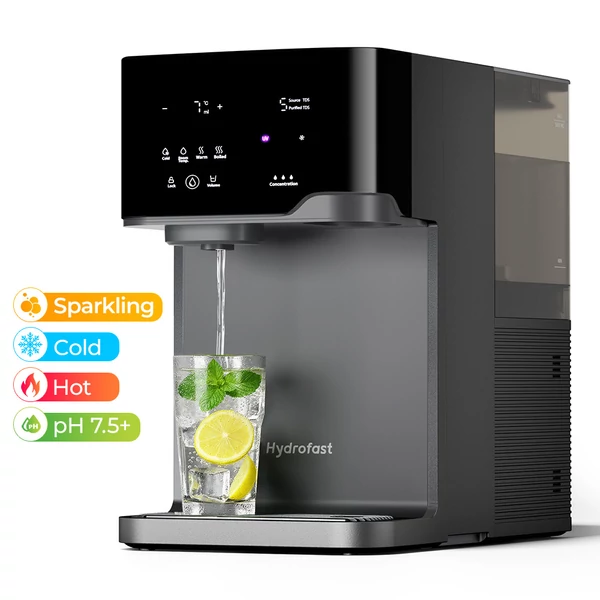 Hydrofast C300 pultos, fordított ozmózisos (RO) víztisztító, jéghideg és szénsavas vízadagoló, 6 fokozat+UV, 5 l/1,5 l, TDS kijelző