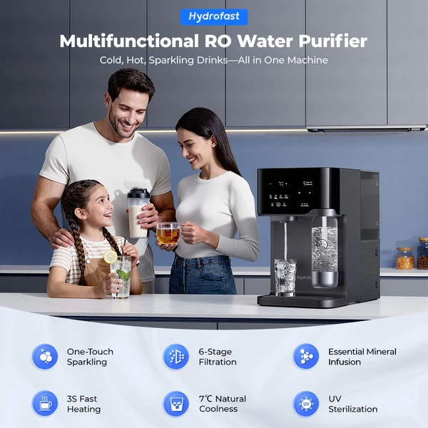 Hydrofast C300 pultos, fordított ozmózisos (RO) víztisztító, jéghideg és szénsavas vízadagoló, 6 fokozat+UV, 5 l/1,5 l, TDS kijelző