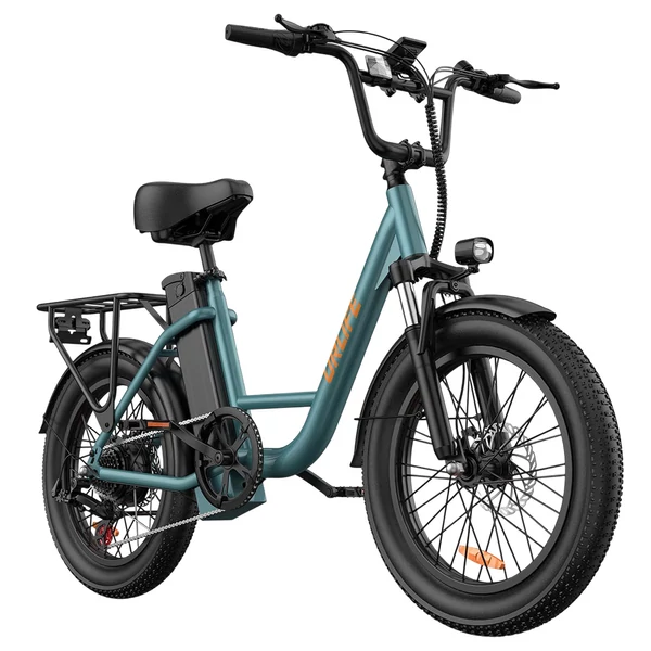 URLIFE E20 elektromos kerékpár 250W motorral, 48V 13Ah akkumulátorral, 20x3” gumi, 25 km/h, 100 km hatótáv, teleszkóp, 7 seb. - Zöld