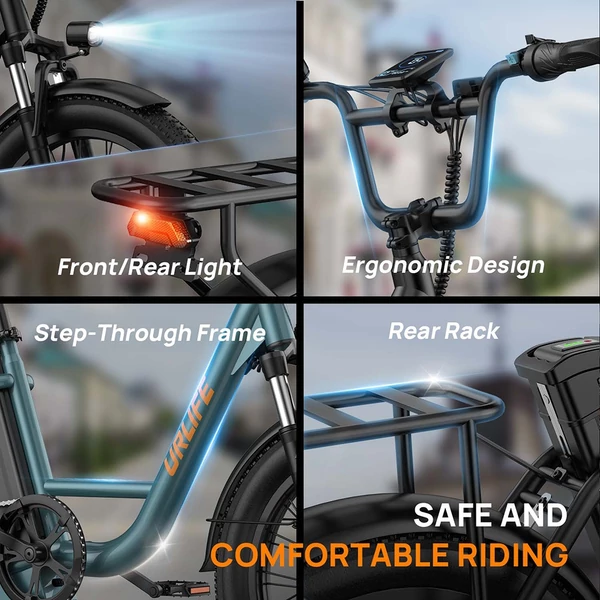 URLIFE E20 elektromos kerékpár 250W motorral, 48V 13Ah akkumulátorral, 20x3” gumi, 25 km/h, 100 km hatótáv, teleszkóp, 7 seb. - Zöld
