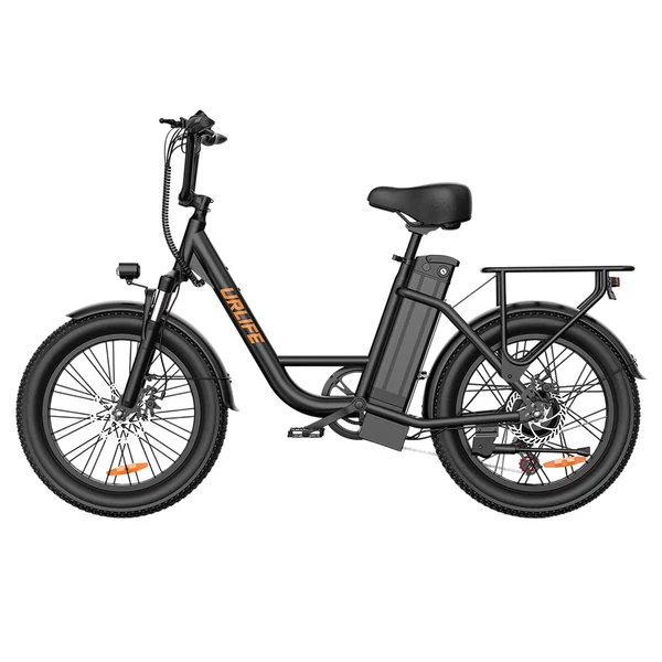 URLIFE E20 elektromos kerékpár 250W motorral, 48V 13Ah akkumulátorral, 20x3” gumi, 25 km/h, 100 km hatótáv, teleszkóp, 7 seb. - Fekete