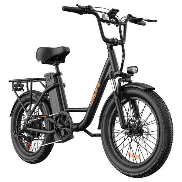 URLIFE E20 elektromos kerékpár 250W motorral, 48V 13Ah akkumulátorral, 20x3” gumi, 25 km/h, 100 km hatótáv, teleszkóp, 7 seb. - Fekete