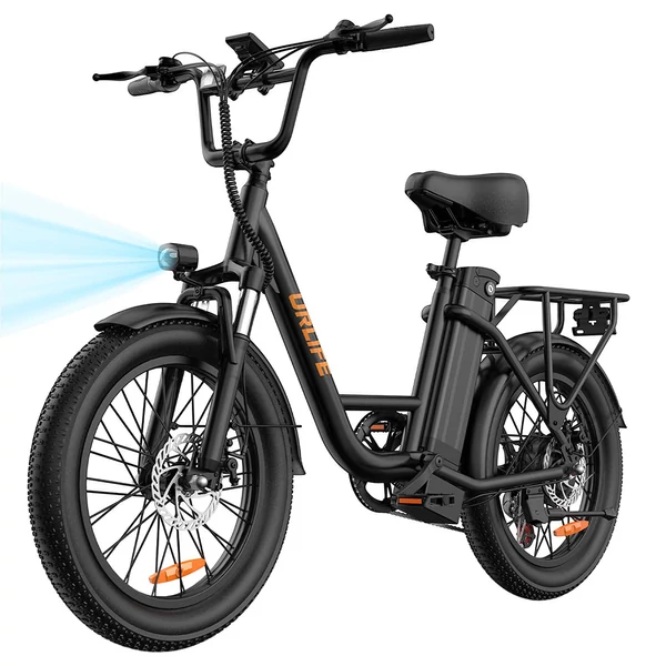 URLIFE E20 elektromos kerékpár 250W motorral, 48V 13Ah akkumulátorral, 20x3” gumi, 25 km/h, 100 km hatótáv, teleszkóp, 7 seb. - Fekete