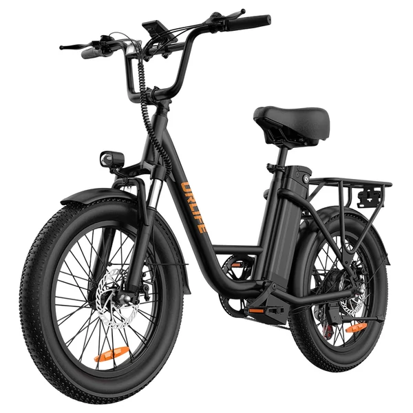 URLIFE E20 elektromos kerékpár 250W motorral, 48V 13Ah akkumulátorral, 20x3” gumi, 25 km/h, 100 km hatótáv, teleszkóp, 7 seb. - Fekete
