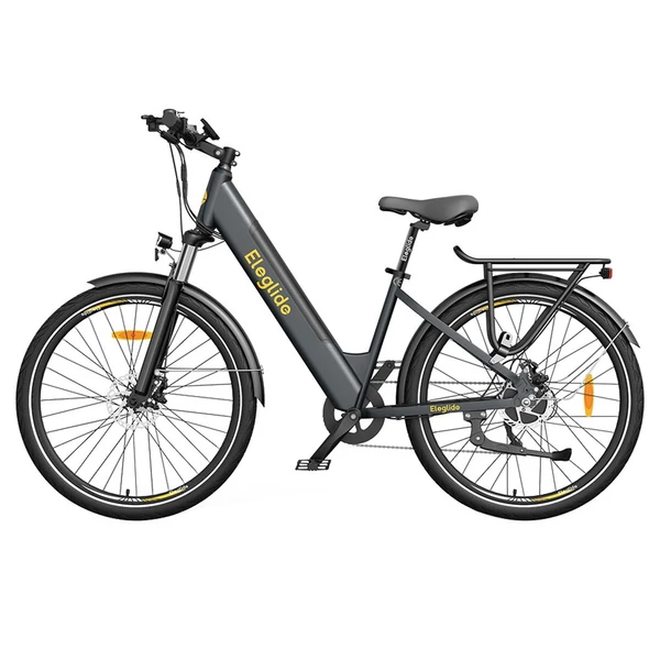 Eleglide T1 Step-Thru elektromos trekking kerékpár 27,5" gumik, 36V 13Ah akku, 250W motor, 25 km/h, Shimano 7, 100 km, IPX4, 120 kg, tárcsafék, szürke