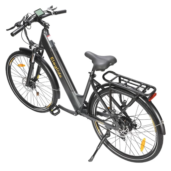 Eleglide T1 Step-Thru elektromos trekking kerékpár 27,5" gumik, 36V 13Ah akku, 250W motor, 25 km/h, Shimano 7, 100 km, IPX4, 120 kg, tárcsafék, szürke