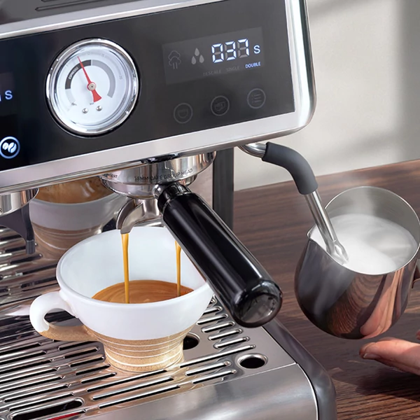 HiBREW H7A eszpresszógép kávéfőző, 20 bar nyomás, duál bojler, 30 fokozatú őrlő, 250 g tartály, LCD érintőkijelző