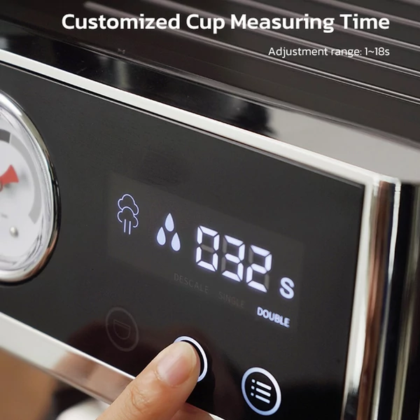 HiBREW H7A eszpresszógép kávéfőző, 20 bar nyomás, duál bojler, 30 fokozatú őrlő, 250 g tartály, LCD érintőkijelző