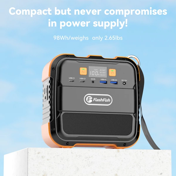 Flashfish A101 hordozható erőmű 120W, 98Wh, 26400mAh – napelemes tartalék generátor kempinghez, utazáshoz, otthonra