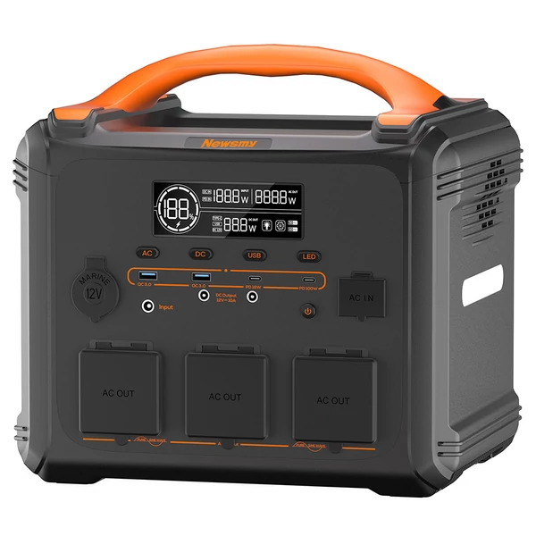 NEWSMY S1210 hordozható erőmű 1200 W / 1102,5 Wh, LiFeMnPO4 akkumulátor, 1,2 órás gyorstöltés, PD 100 W, 230 V tiszta szinusz (csúcs 2400 W)