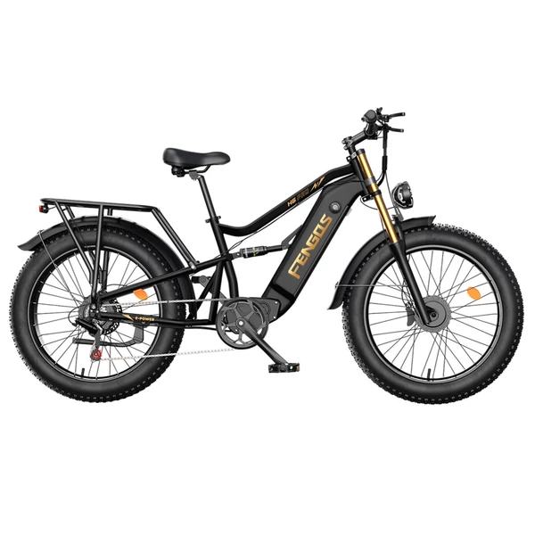 FENGQS H6PRO elektromos kerékpár, 2x1000W, 52V 17,5Ah, 26x4.0 fat bike gumi, 60 km/h, 140 km hatótáv, 7 fokozat, LCD – fekete-arany
