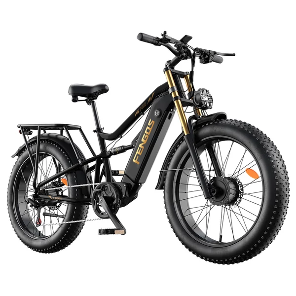 FENGQS H6PRO elektromos kerékpár, 2x1000W, 52V 17,5Ah, 26x4.0 fat bike gumi, 60 km/h, 140 km hatótáv, 7 fokozat, LCD – fekete-arany