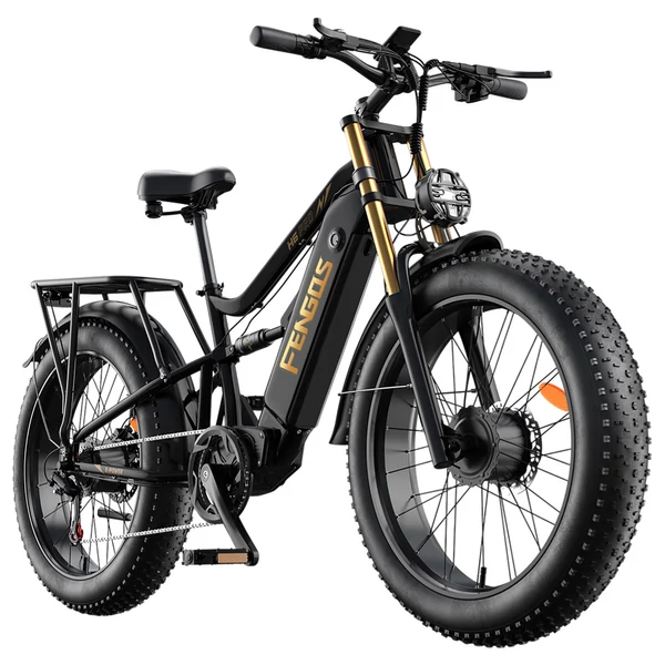 FENGQS H6PRO elektromos kerékpár, 2x1000W, 52V 17,5Ah, 26x4.0 fat bike gumi, 60 km/h, 140 km hatótáv, 7 fokozat, LCD – fekete-arany