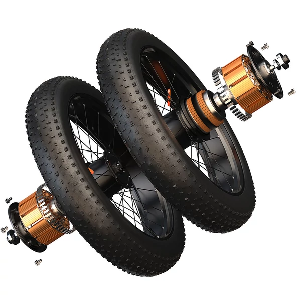 FENGQS H6PRO elektromos kerékpár, 2x1000W, 52V 17,5Ah, 26x4.0 fat bike gumi, 60 km/h, 140 km hatótáv, 7 fokozat, LCD – fekete-arany