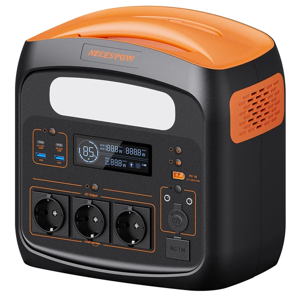 NECESPOW N1200 hordozható erőmű 1102,5Wh LiFePO4 akkumulátorral, 1800W (3000W csúcs), USB-C PD 100W, LED lámpa, 10 kimenet – kemping, lakóautó, vészhelyzet