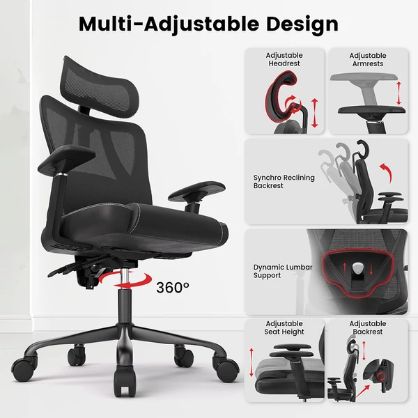 ACGAM CG-5455M ergonomikus gamer irodai szék, PVC ülőpárna, állítható karfa és fejtámla, 4D deréktámasz, szinkron dönthető háttámla