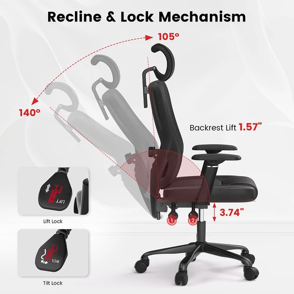 ACGAM CG-5455M ergonomikus gamer irodai szék, PVC ülőpárna, állítható karfa és fejtámla, 4D deréktámasz, szinkron dönthető háttámla