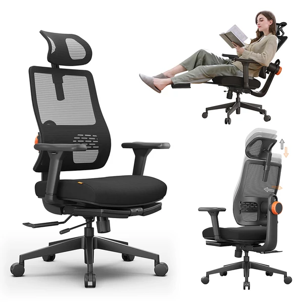 NEWTRAL MagicH-BP ergonomikus irodai szék lábtartóval és levehető asztallappal - fekete