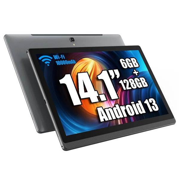 MESWAO B1 tablet 14,1" Full HD IPS kijelzővel, 6GB RAM, 128GB tárhely, Android 13, WiFi 5, BT 5.2, 13+5MP, 10000mAh, 4 hangszóró - Szürke